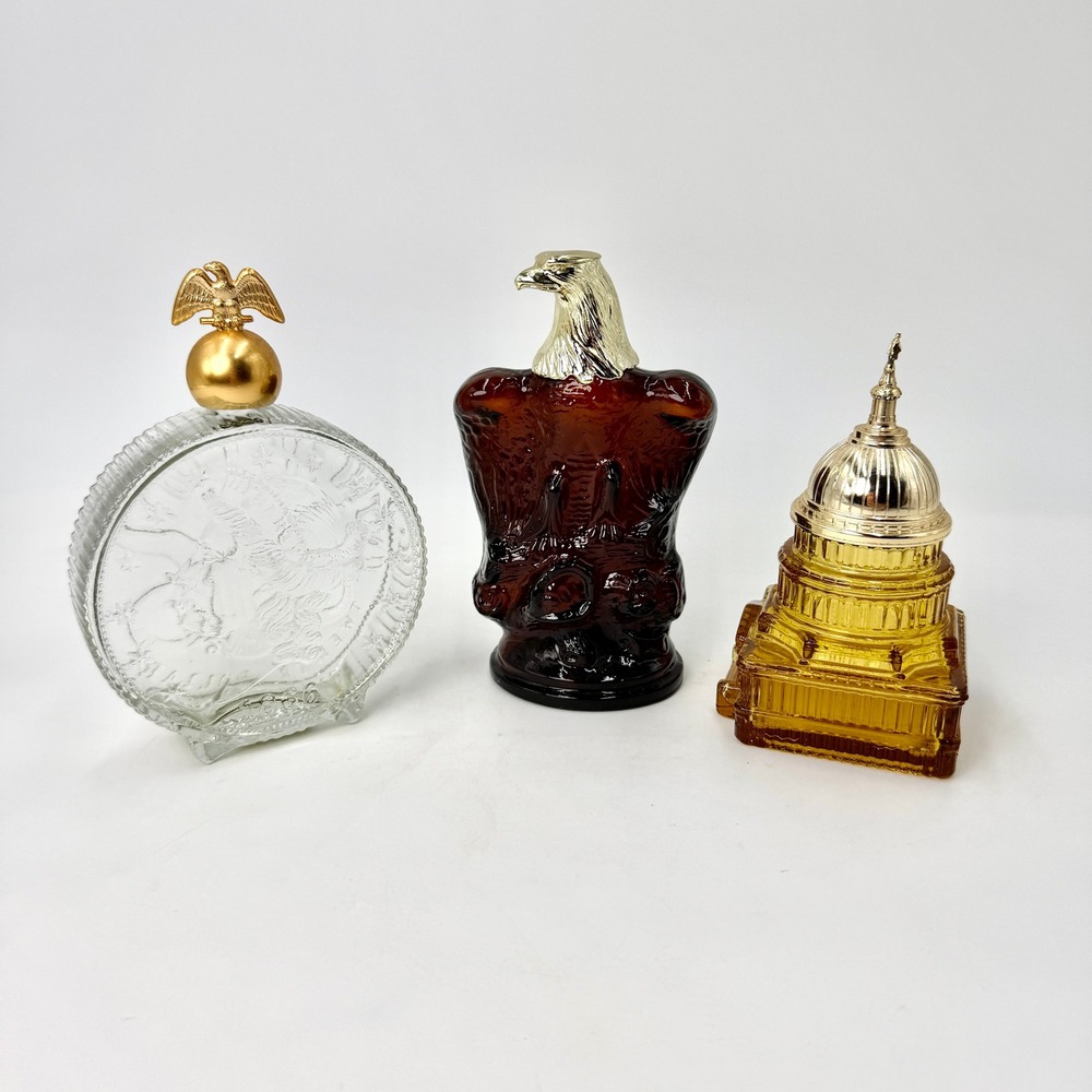 Vintage Avon Americana Cologne Bottles Set Eagle Capitol Building Coin 3pc